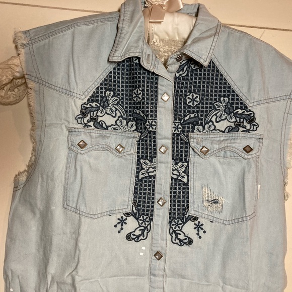 New Free People x We the free Western Wear Cutoff Top sz Small (fits Medium) - Picture 9 of 17